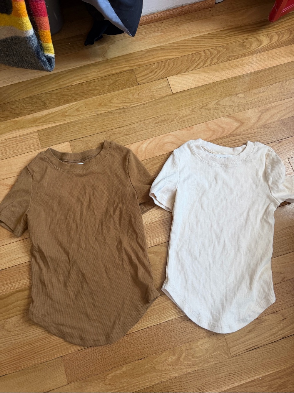 Boheme Goods Short Sleeve Tee in mustard brown/yellow and white/cream